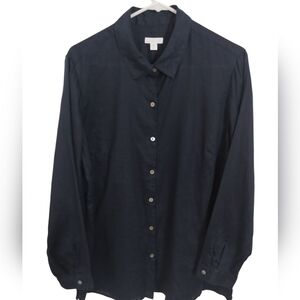J. Jill Womens 1x Linen Button Up Classic‎ Staple Wardrobe Preppy Minimalist